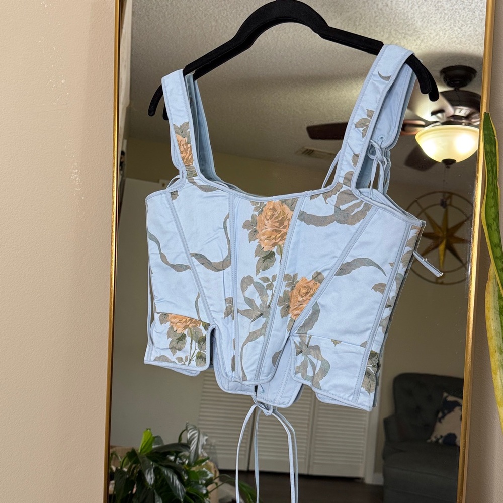 House of CB CALLIE Blue Rose Reversible Cotton Corset Top NWOT - Picture 6 of 8